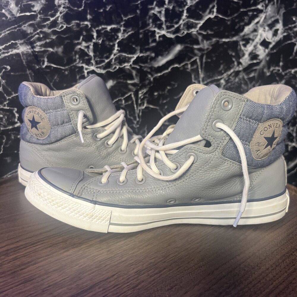Converse Chuck Taylor All Star High Top Gray Leather Quilted Unisex M:9.5/W:11.5